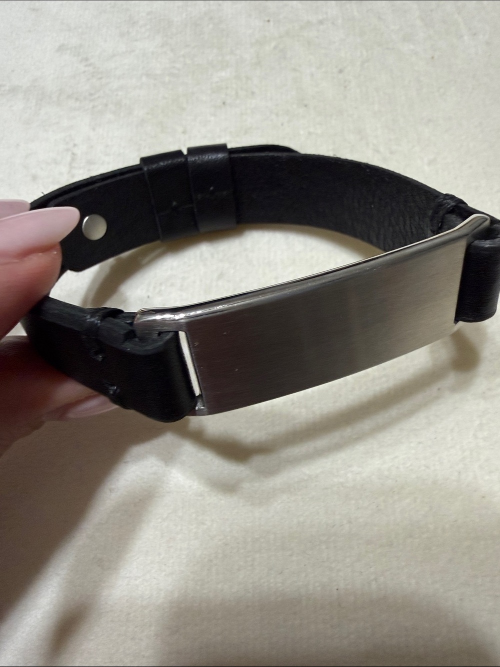 Fossil Black Leather Men's ID Bracelet with Silver Plate